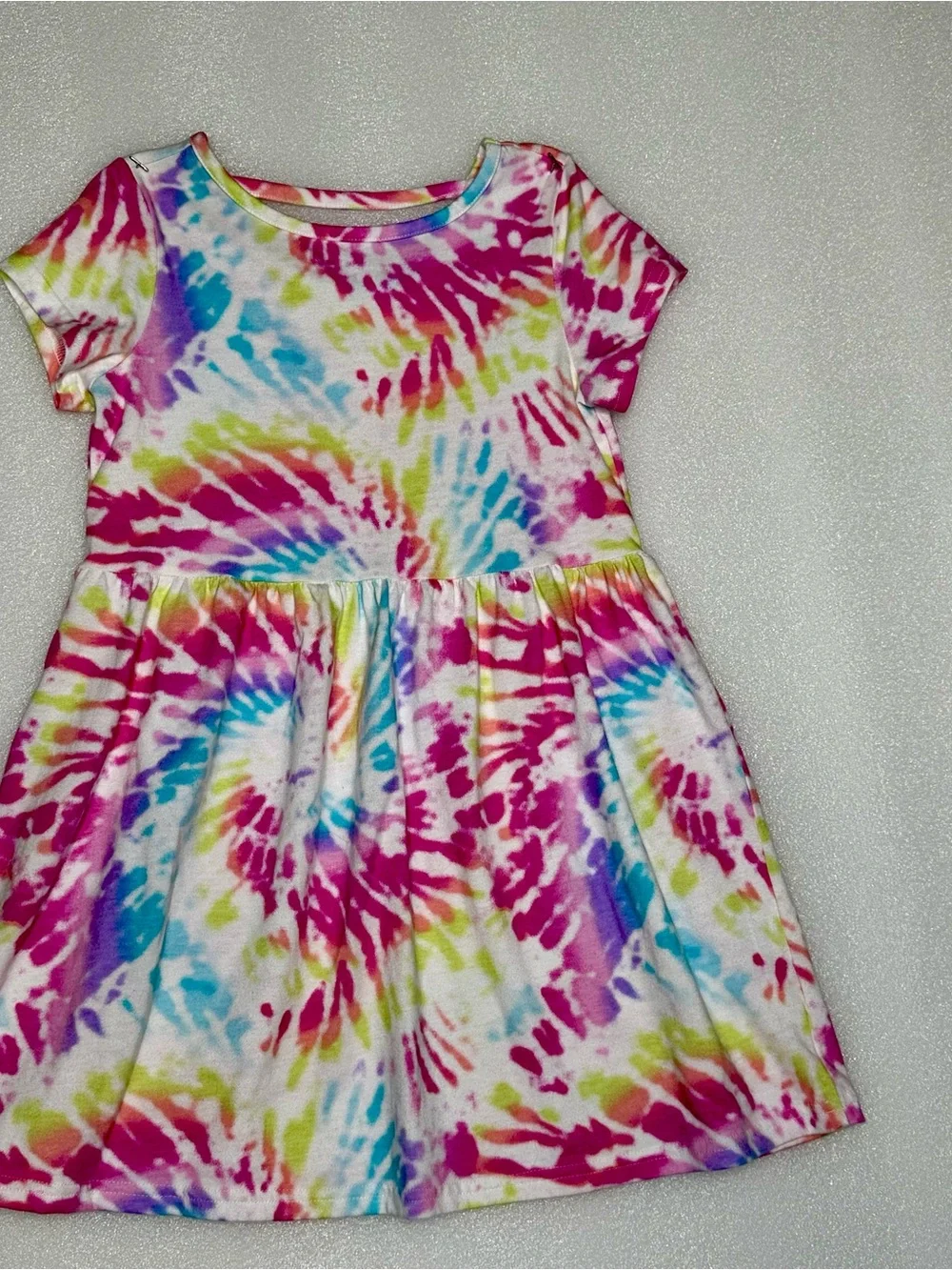 The Children's Place Bright Tie-Dye Short Sleeve Dress - Pink Blue Yellow Purple